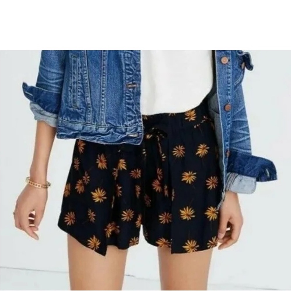 Madewell Fresh Daisy Navy Gold Pull-On Tie Shorts Sz XS blue and yellow